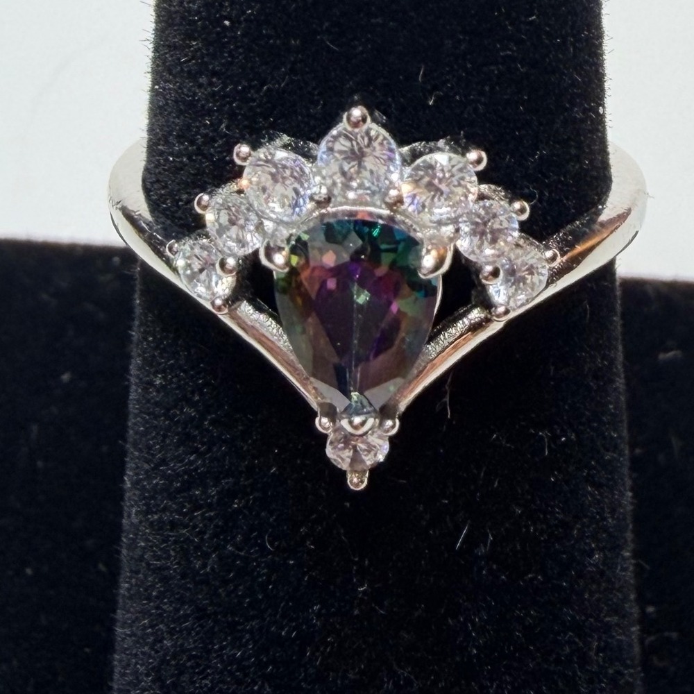 Fragrant Jewels 925 Sterling Silver Mystic Topaz Pear Tiara Ring Size 7